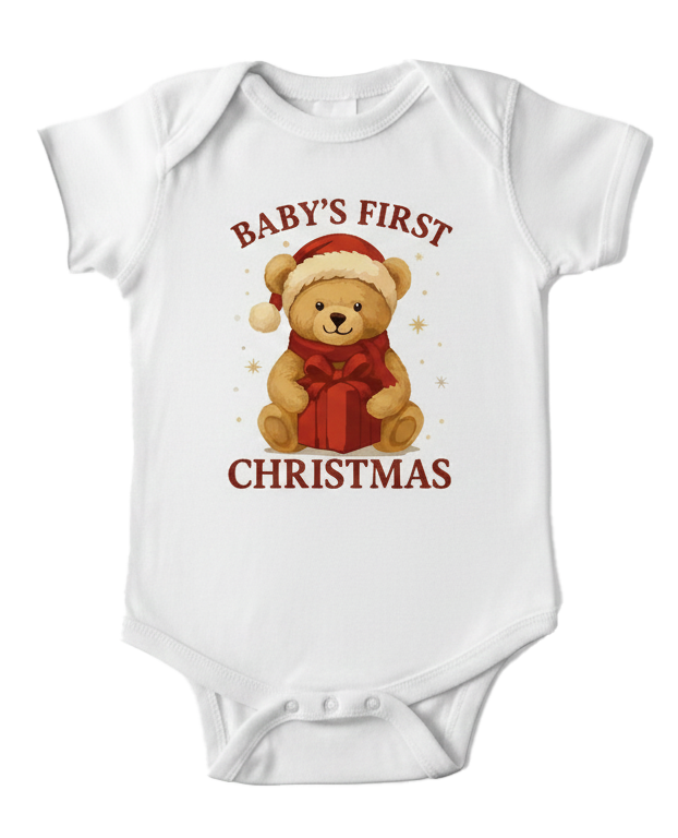 Body cu mânecă scurtă Alb First Christmas băieți