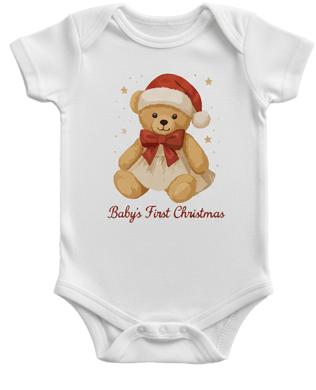 Body cu mânecă scurtă Alb First Christmas fetițe